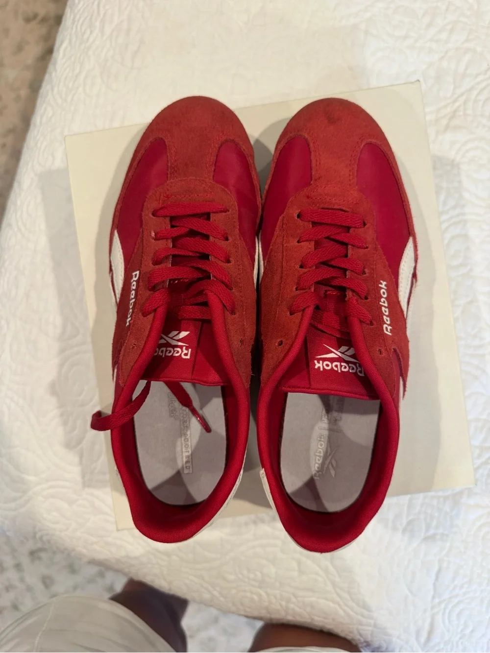 Reebok Womens Red Suede & Mesh Low-Top Sneakers